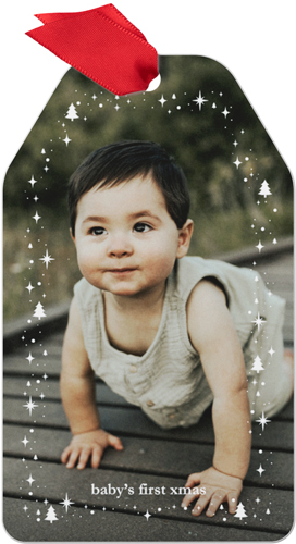 Starlit Christmas Trees Metal Ornament, White, Gift Tag, white