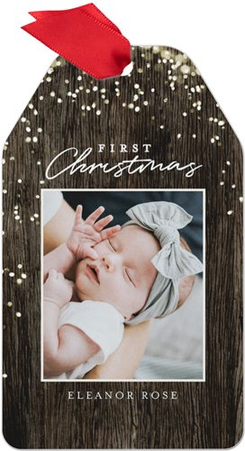 First Christmas Bokeh Metal Ornament, Brown, Gift Tag