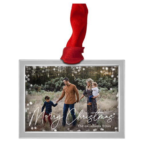 Bokeh Christmas Frame Luxe Frame Ornament, Silver, White, Rectangle