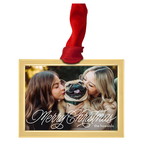 Modern Script Luxe Frame Ornament, Gold, White, Rectangle, white