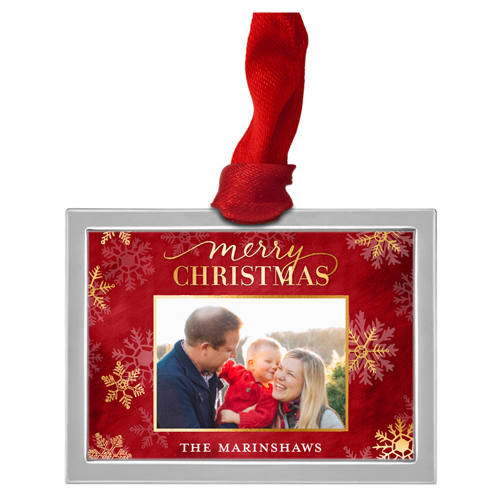 Faux Foil Snowflake Luxe Frame Ornament, Silver, Red, Rectangle Ornament