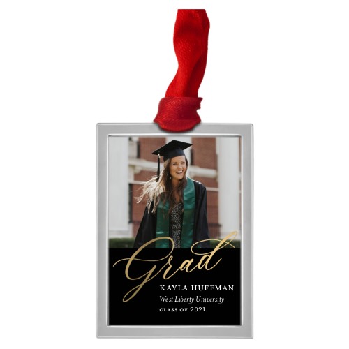 Grad Script Luxe Frame Ornament, Silver, Black, Rectangle, black