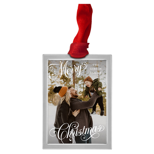 Classic Christmas Wishes Luxe Frame Ornament, Silver, White, Rectangle, white