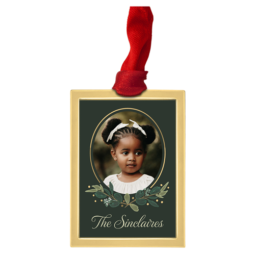 Garland Vignette Luxe Frame Ornament, Gold, Green, Rectangle, forest