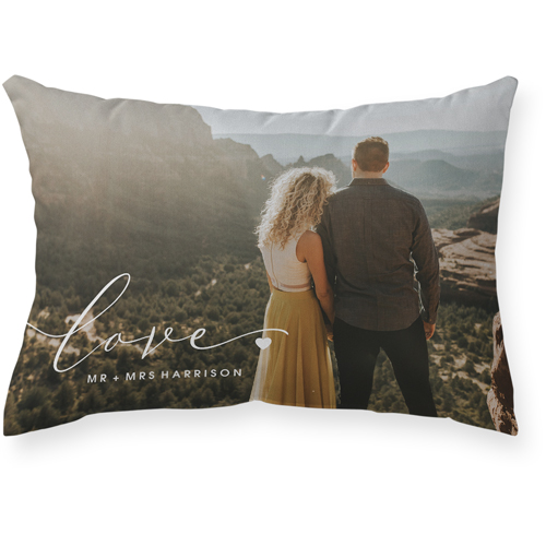 Love Script Outdoor Pillow, 14x20, Double Sided, White