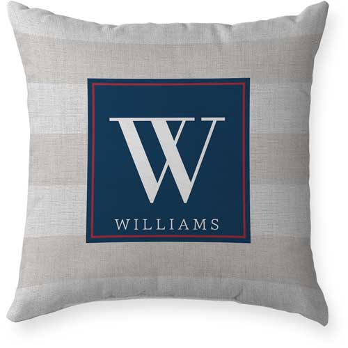 Monogram Stripe Outdoor Pillow, 18x18, Double Sided, Blue