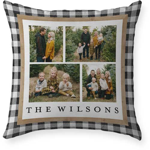 Plaid Border Outdoor Pillow, 18x18, Single Sided, White
