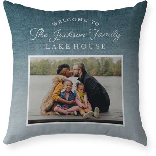 Welcome To The Lake Outdoor Pillow, 18x18, Single Sided, White