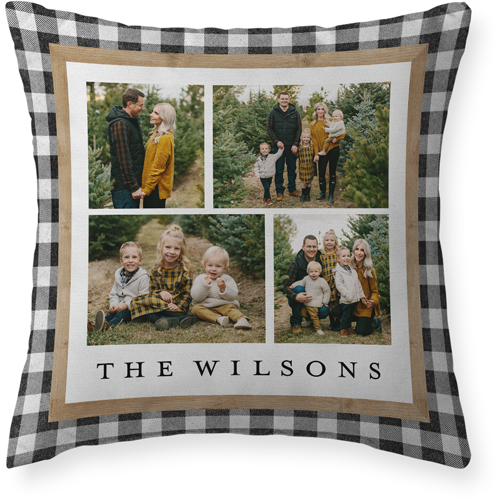 Plaid Border Outdoor Pillow, 20x20, Double Sided, White