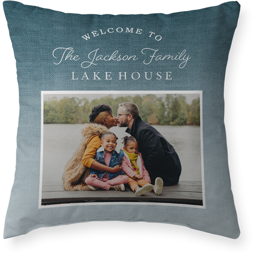 Welcome To The Lake Outdoor Pillow, 20x20, Double Sided, White