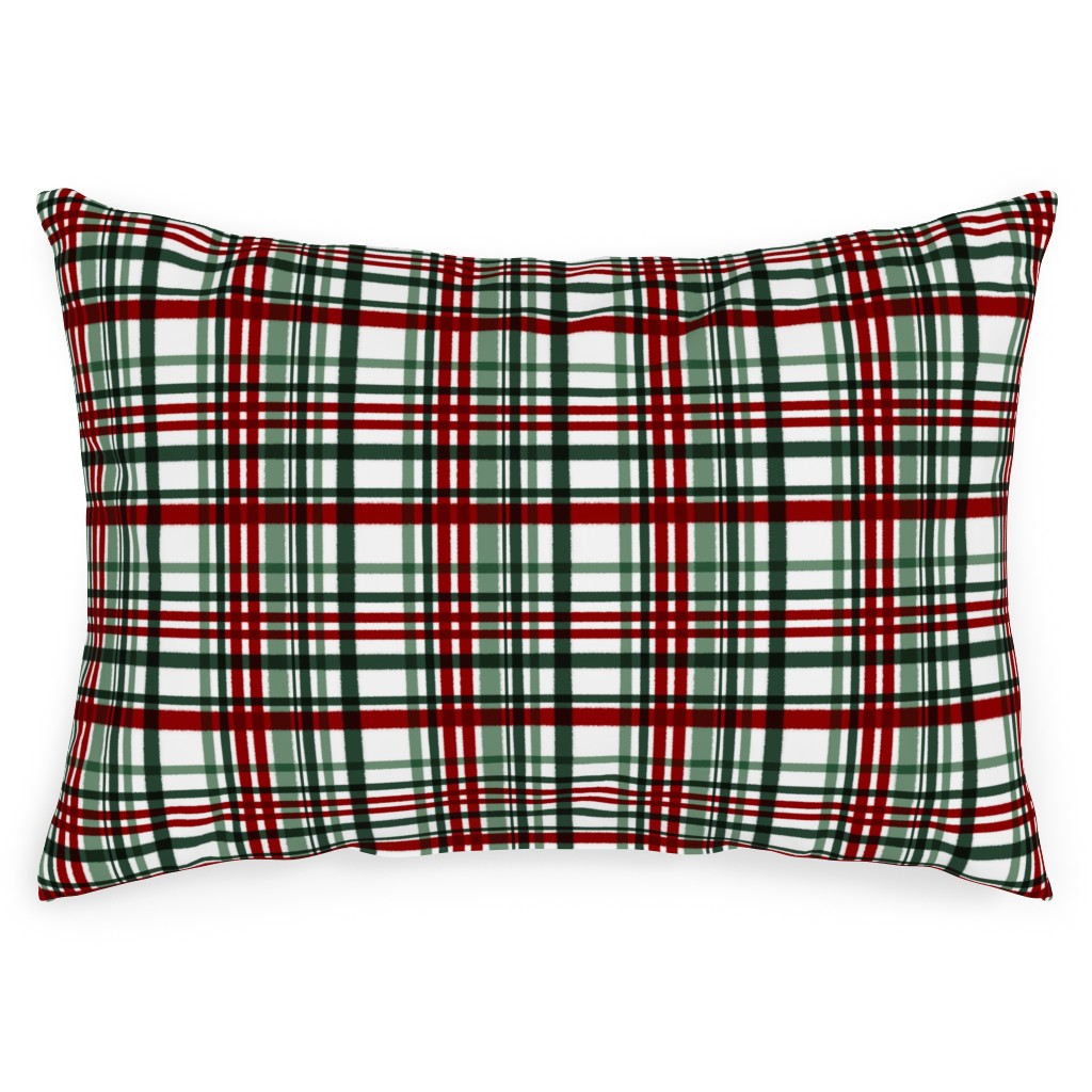 Intricate Plaid Outdoor Pillow, 14x20, Single Sided, Green