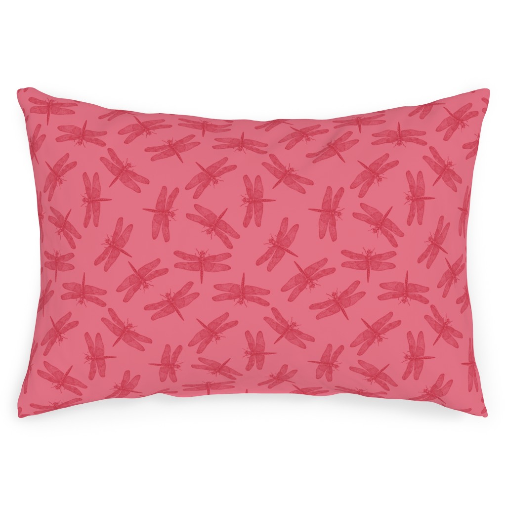 Vintage Dragonfly - Pink Outdoor Pillow, 14x20, Single Sided, Pink