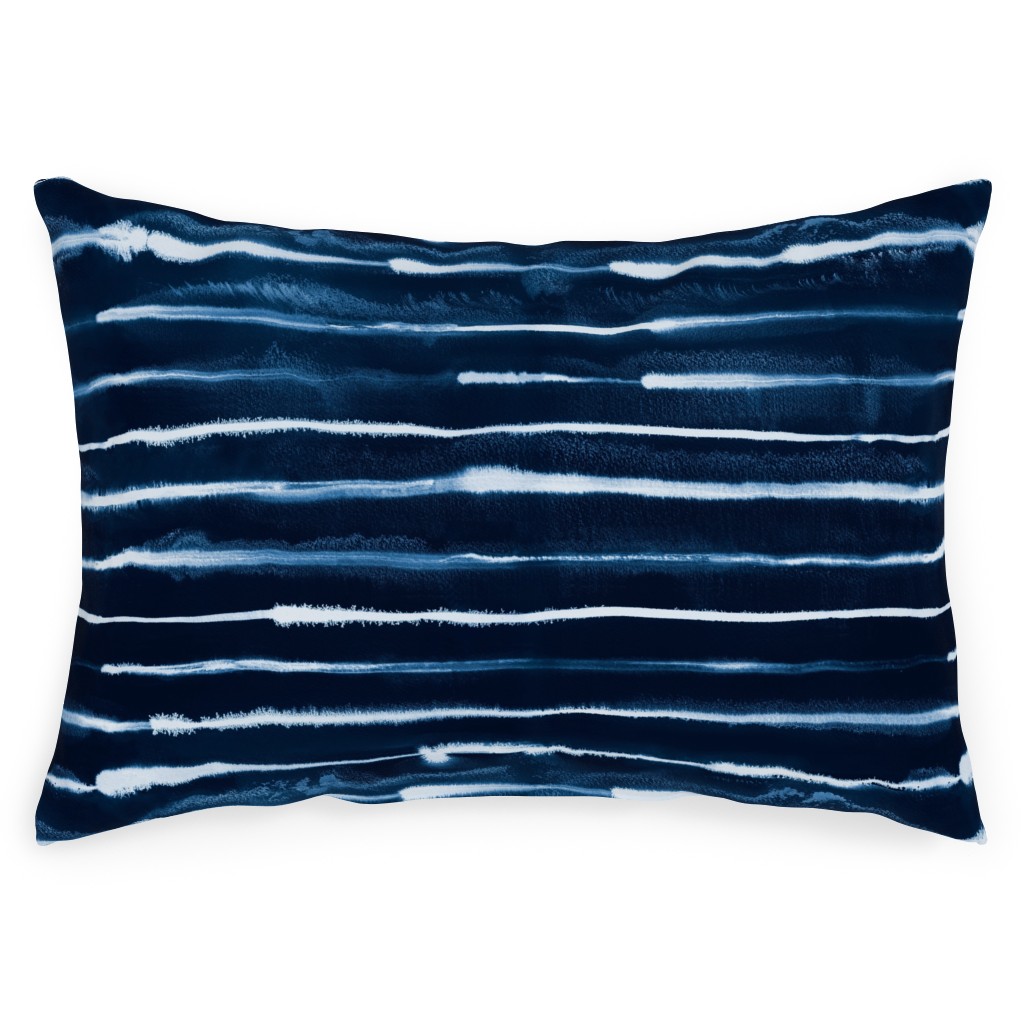 Ikat Watercolor Stripes - Navy Outdoor Pillow, 14x20, Single Sided, Blue