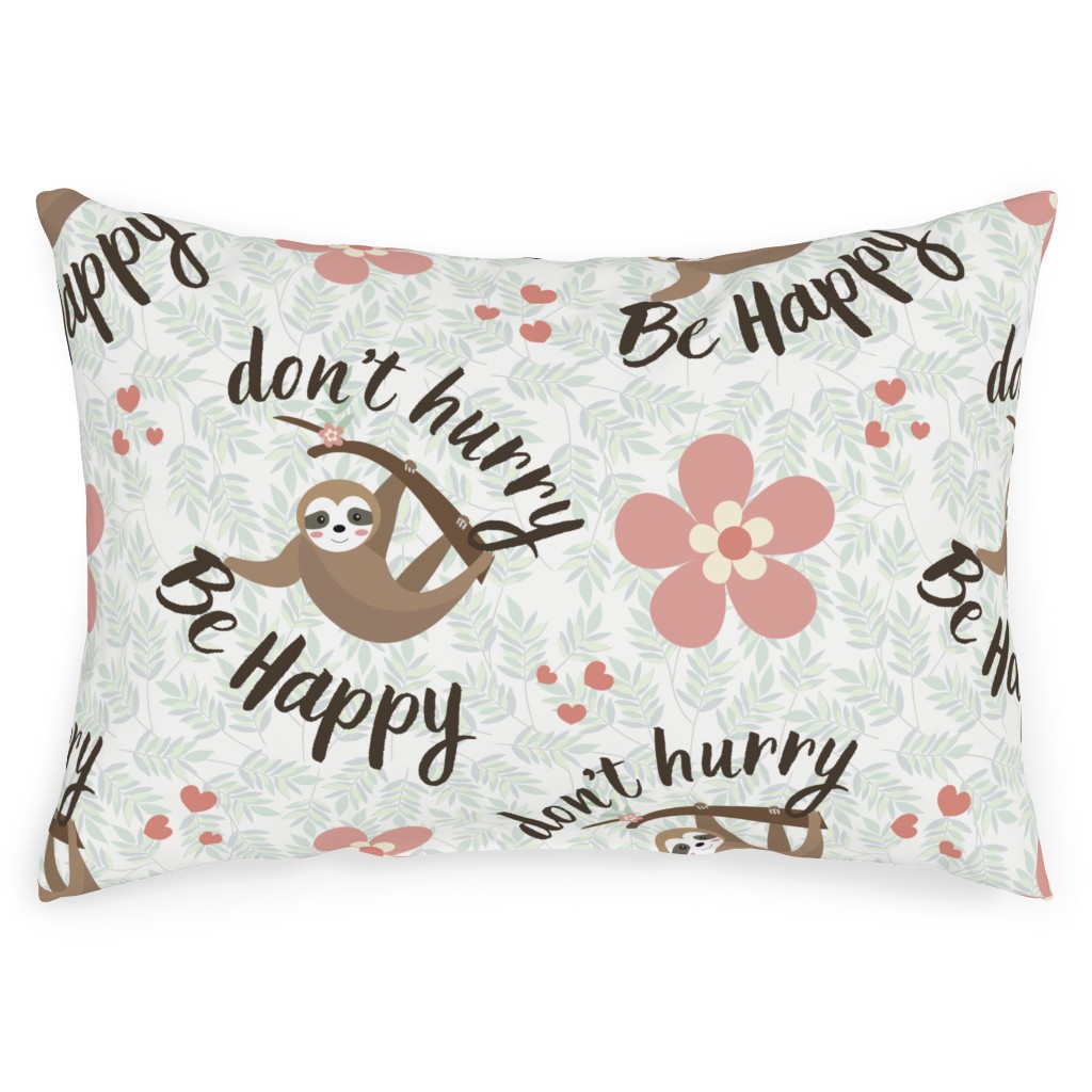 Don't Hurry Be Happy - Beige & Brown Outdoor Pillow, 14x20, Single Sided, Beige