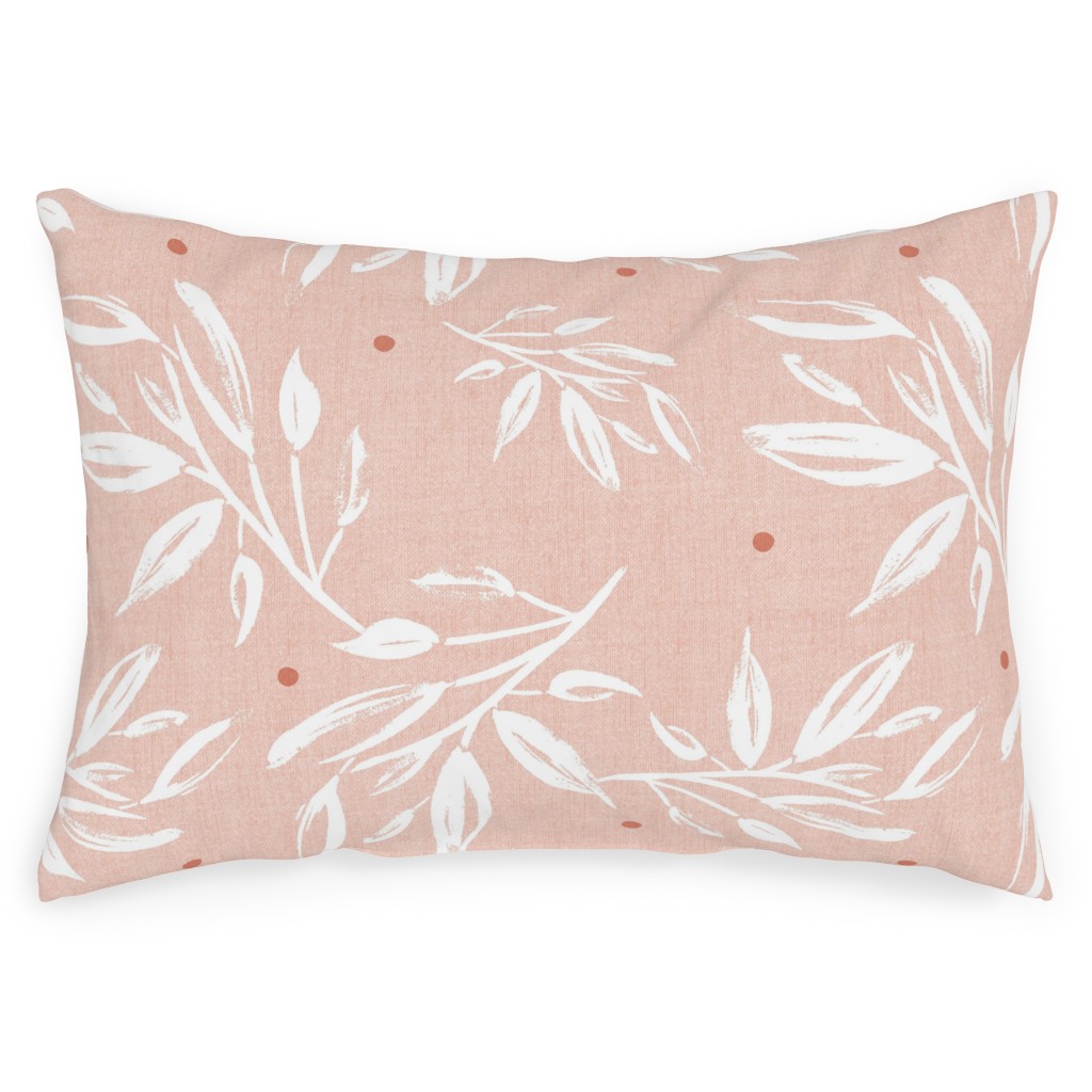 Zen Botanical Leaves - Blush Pink Outdoor Pillow, 14x20, Single Sided, Pink