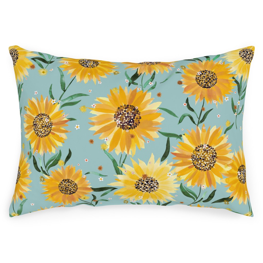 Watercolor Sunflowers Yellow on Blue Outdoor Pillow Shutterfly