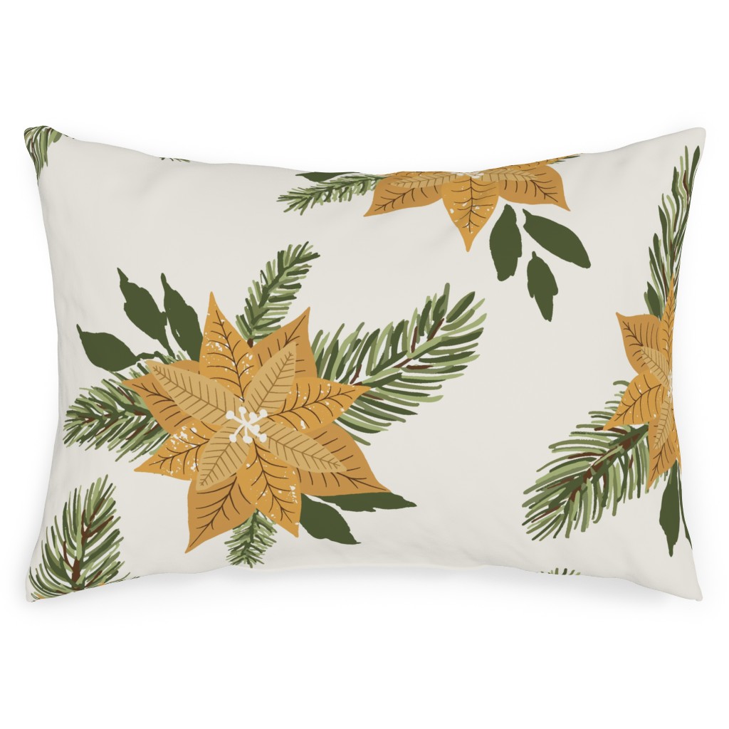 Golden Poinsettia Christmas Flowers Outdoor Pillow, 14x20, Single Sided, Yellow