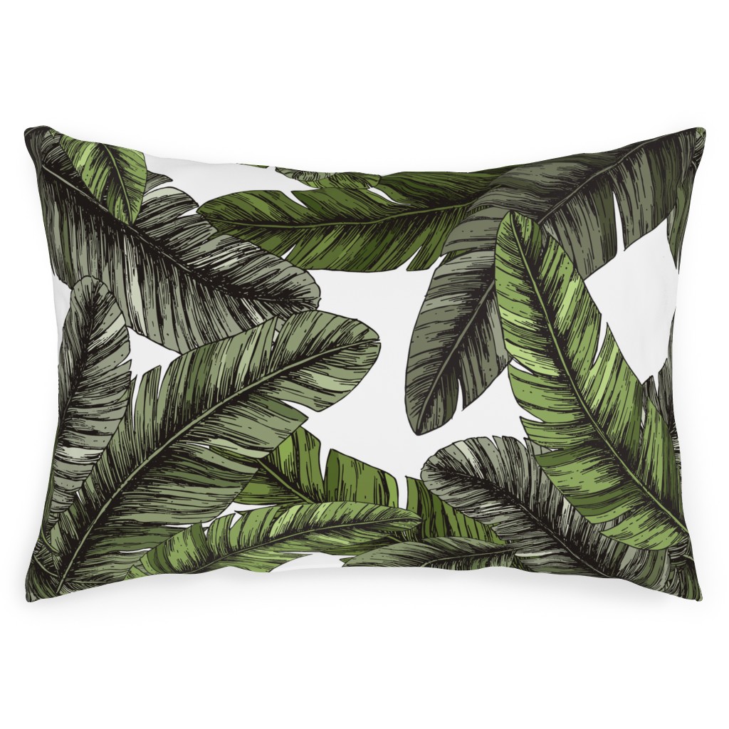 Tropical Palm Leaves - Green Outdoor Pillow, 14x20, Single Sided, Green