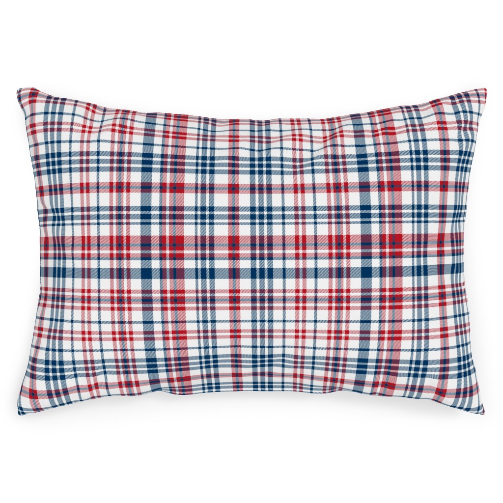 American Plaid - Blue and Red Outdoor Pillow, 14x20, Single Sided, Multicolor
