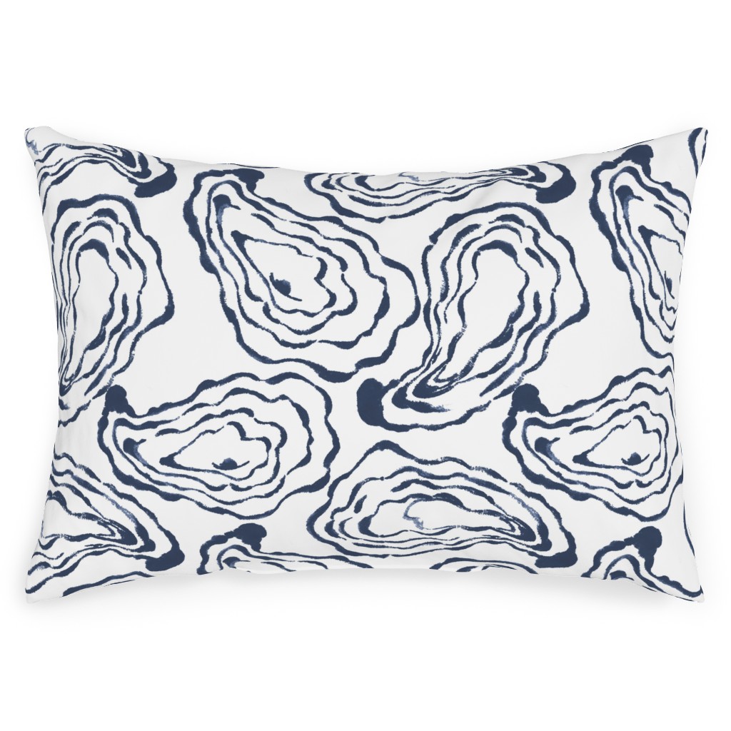 Oysters Paisley - Navy Outdoor Pillow, 14x20, Single Sided, Blue