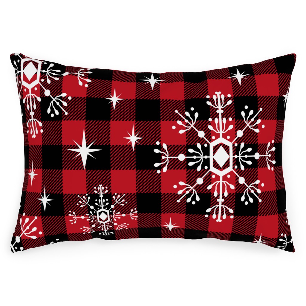 Buffalo Plaid Snowflakes Outdoor Pillow, 14x20, Single Sided, Red