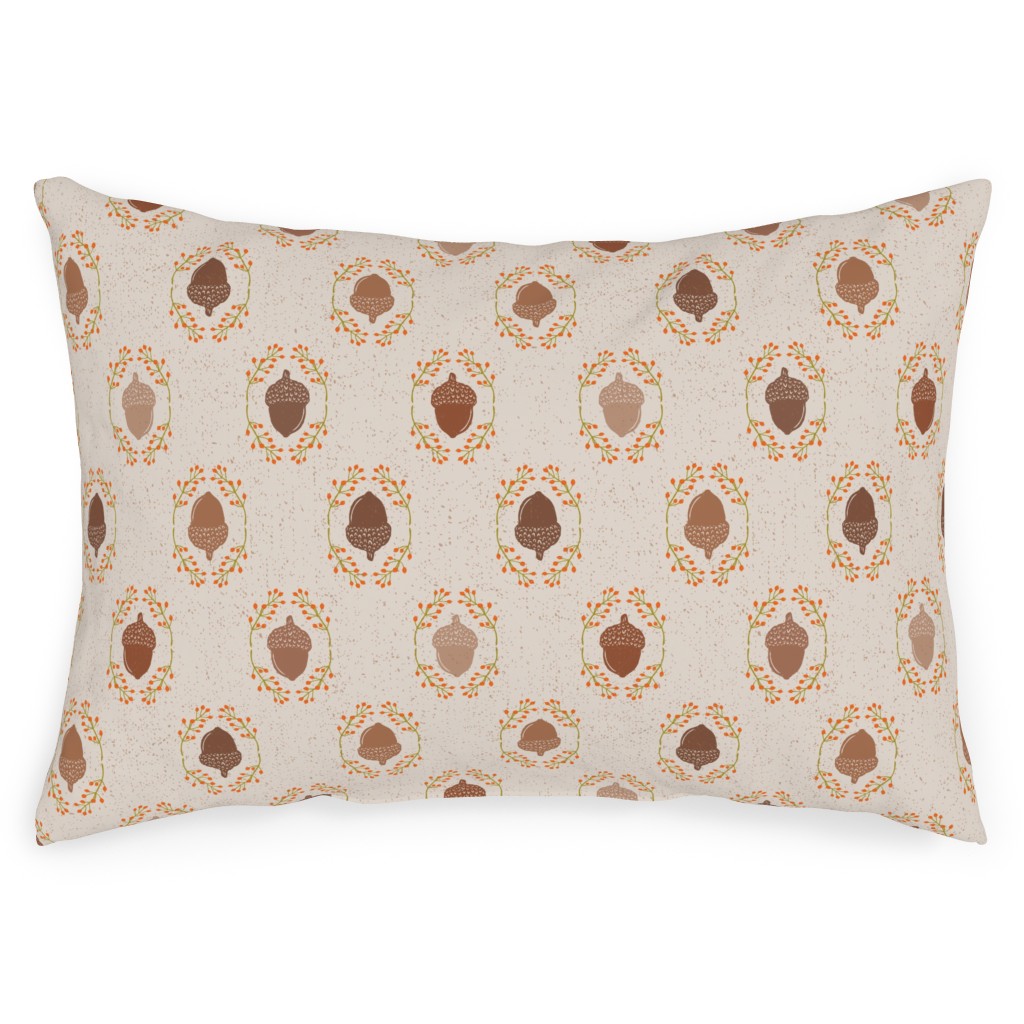 Autumn Acorn Rosehip Textured Damask Outdoor Pillow, 14x20, Single Sided, Beige