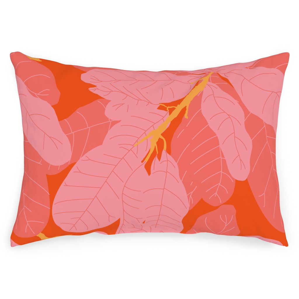 Tropical Banana Leaves - Coral Spice Outdoor Pillow, 14x20, Single Sided, Pink