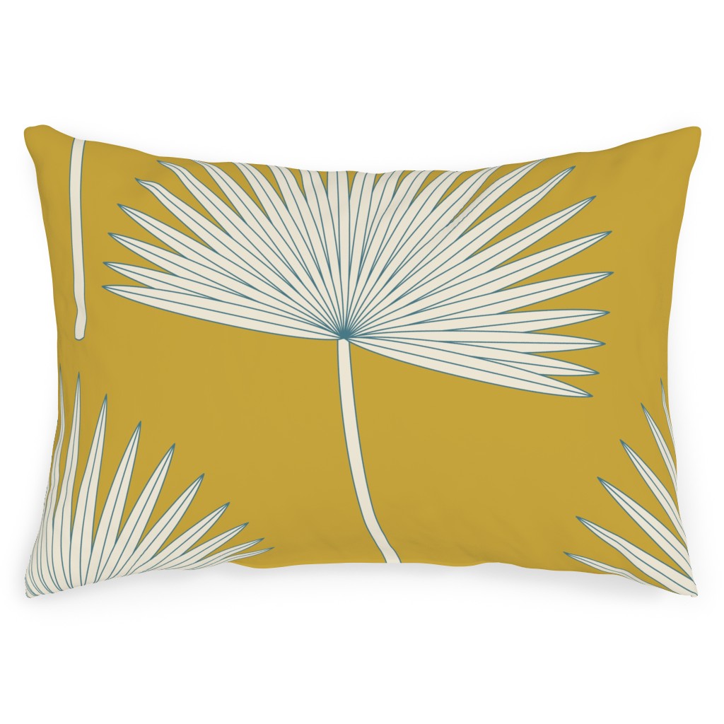 Boho Sunshine Palm Leaves Outdoor Pillow, 14x20, Single Sided, Yellow