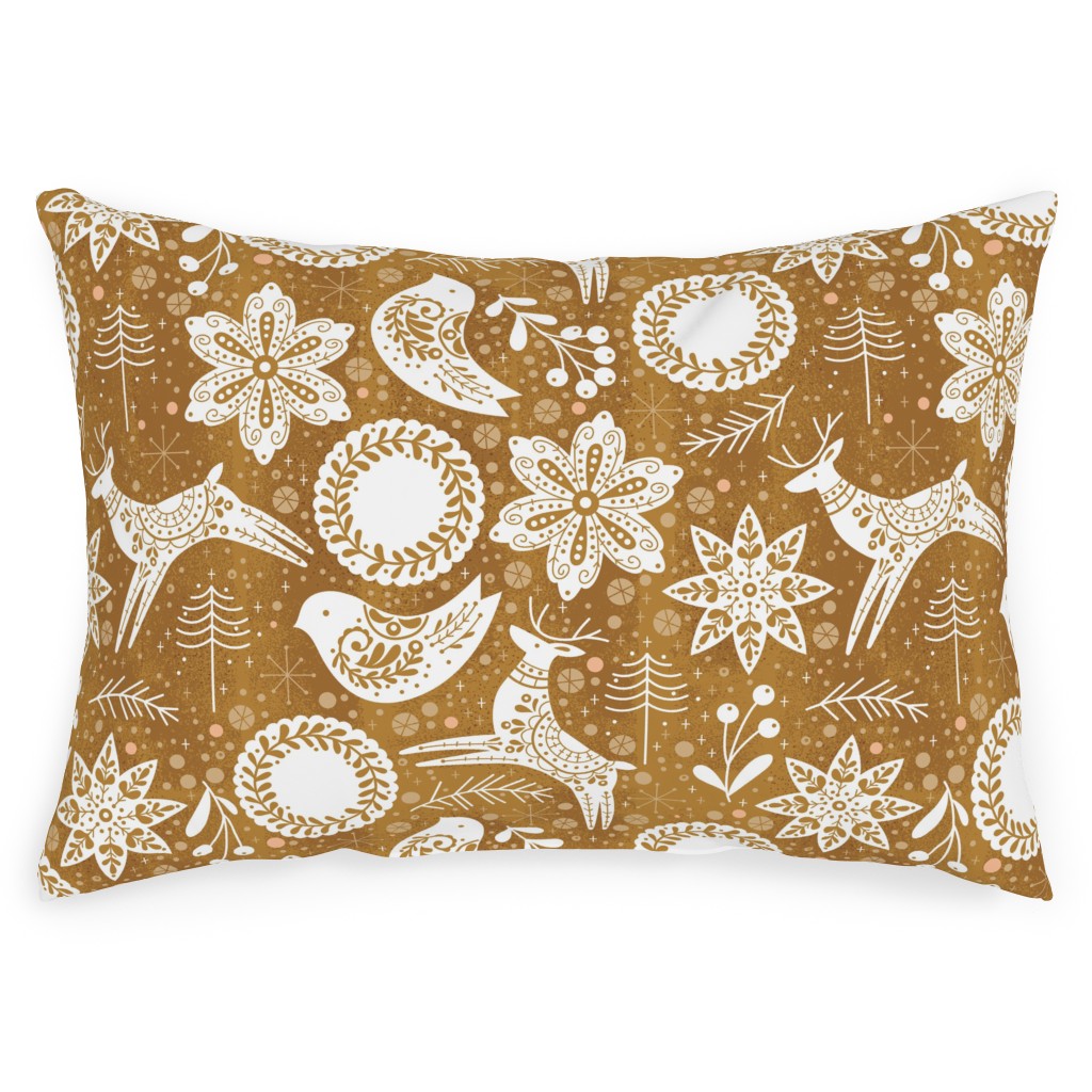 Gingerbread Forest - Brown & White Outdoor Pillow, 14x20, Single Sided, Brown