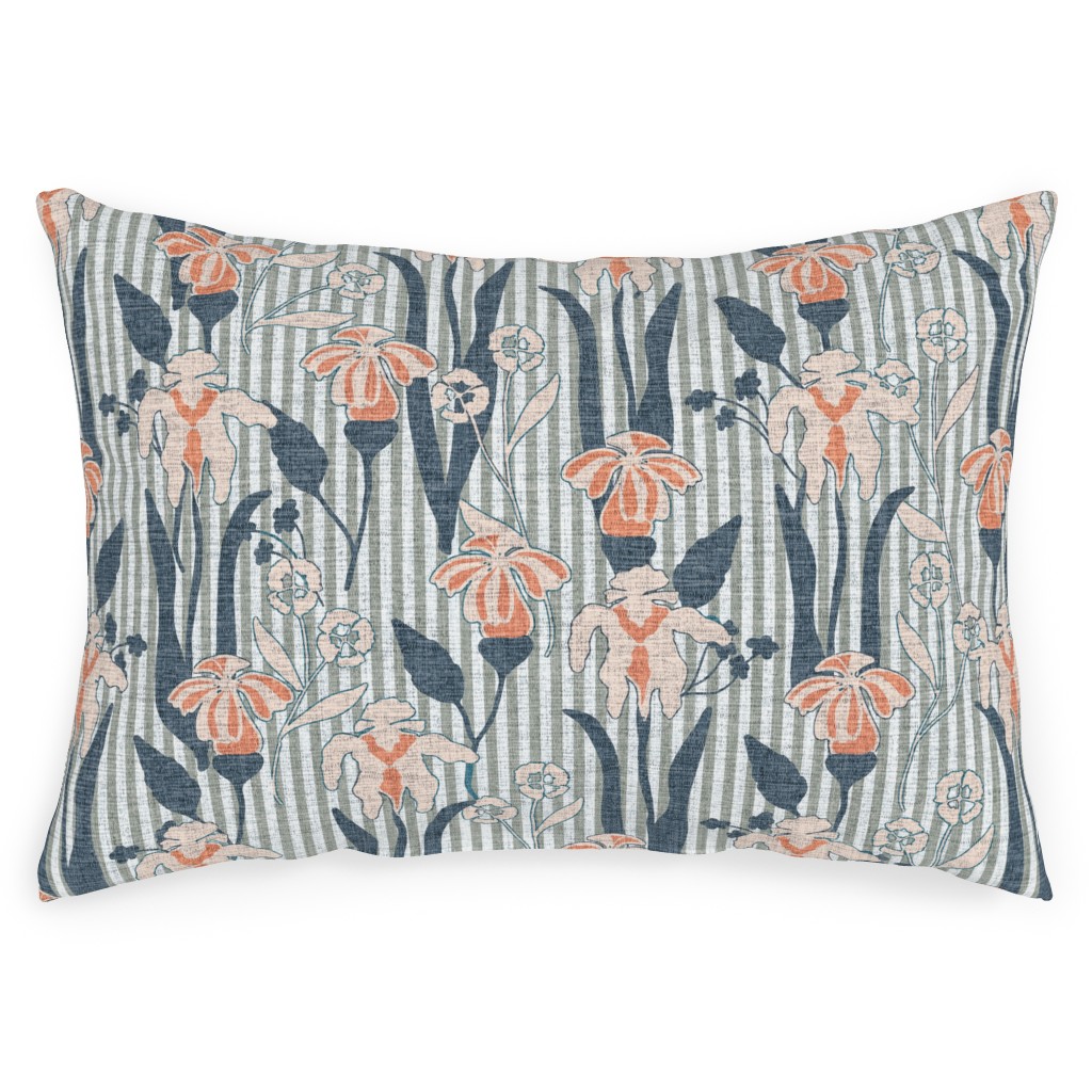 Farmhouse Floral Iris Outdoor Pillow, 14x20, Single Sided, Blue