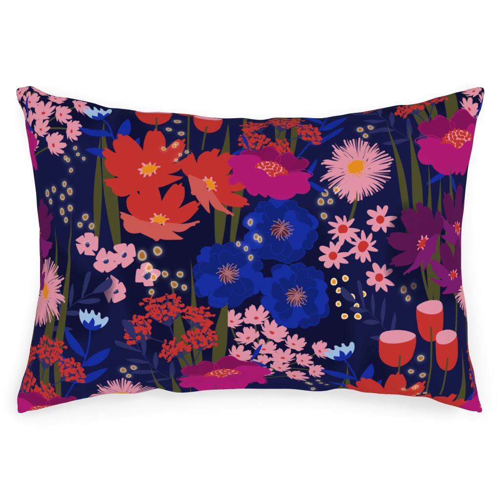 Summer Nights Floral - Dark Outdoor Pillow, 14x20, Single Sided, Multicolor