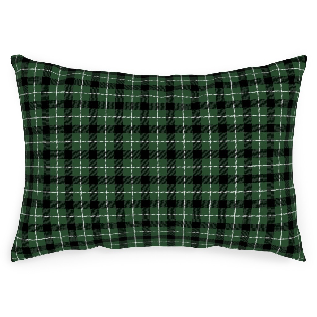 Green & Black Plaid Outdoor Pillow, 14x20, Single Sided, Green