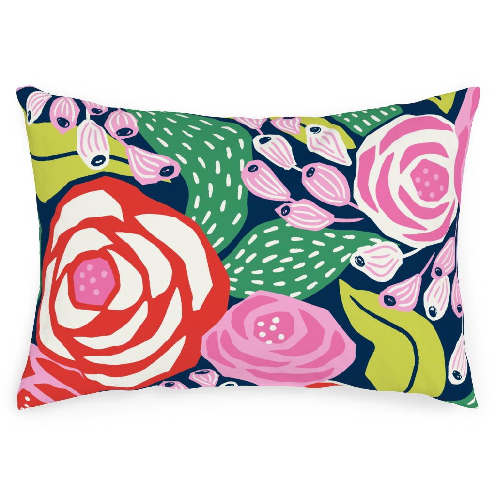 Colorful Papercut Roses Outdoor Pillow, 14x20, Single Sided, Pink