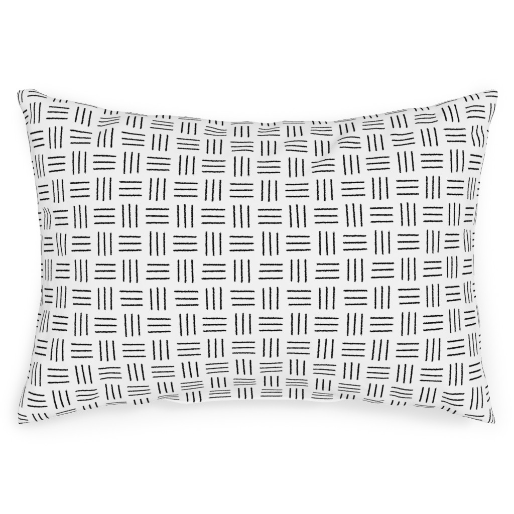Mudcloth Basket Weave - Black on White Outdoor Pillow, 14x20, Single Sided, White