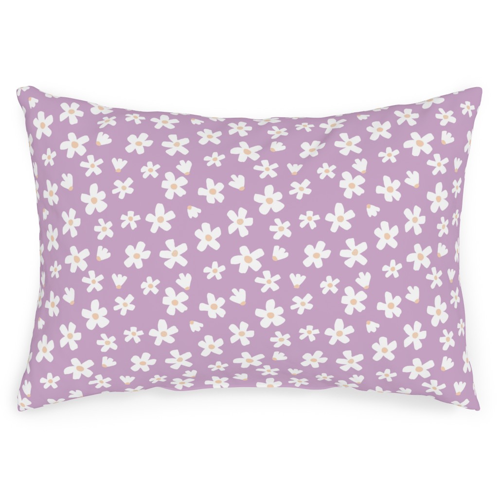 Daisy Garden Floral - Purple Outdoor Pillow, 14x20, Double Sided, Purple