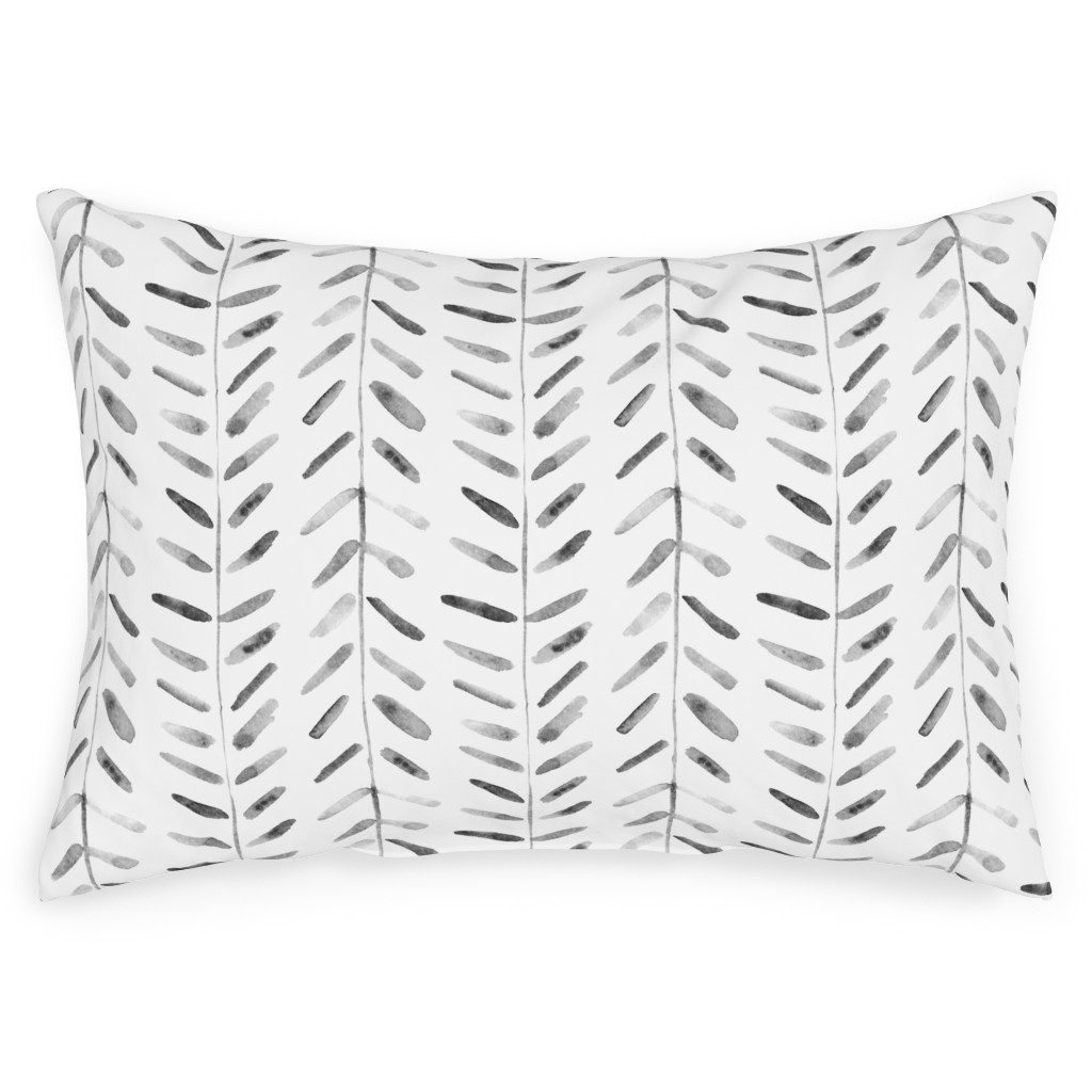 Noir Watercolor Abstract Geometrical Pattern for Modern Home Decor Bedding Nursery Painted Brush Strokes Herringbone Outdoor Pillow, 14x20, Double Sided, White