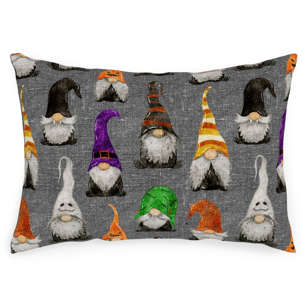 Halloween Gnomes - Grey Outdoor Pillow, 14x20, Double Sided, Multicolor