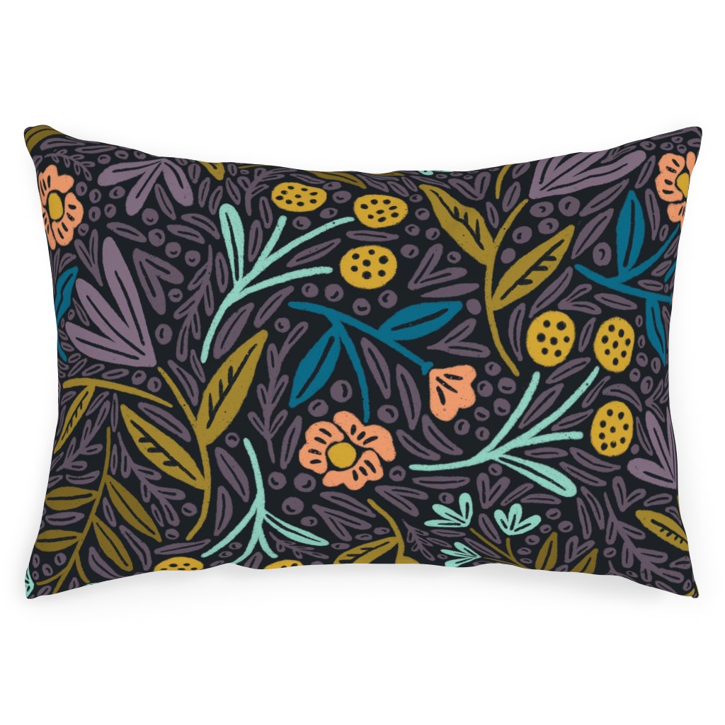 Lorelei Floral - Purple Outdoor Pillow, 14x20, Double Sided, Purple