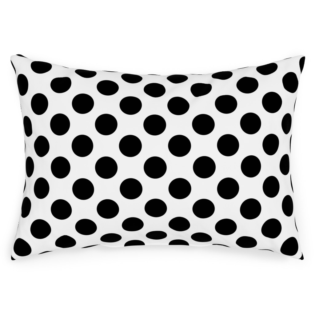 Polka Dot - Black and White Outdoor Pillow, 14x20, Double Sided, Black