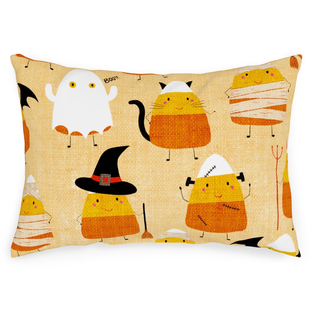Candy Corn Characters - Multi Outdoor Pillow, 14x20, Double Sided, Orange