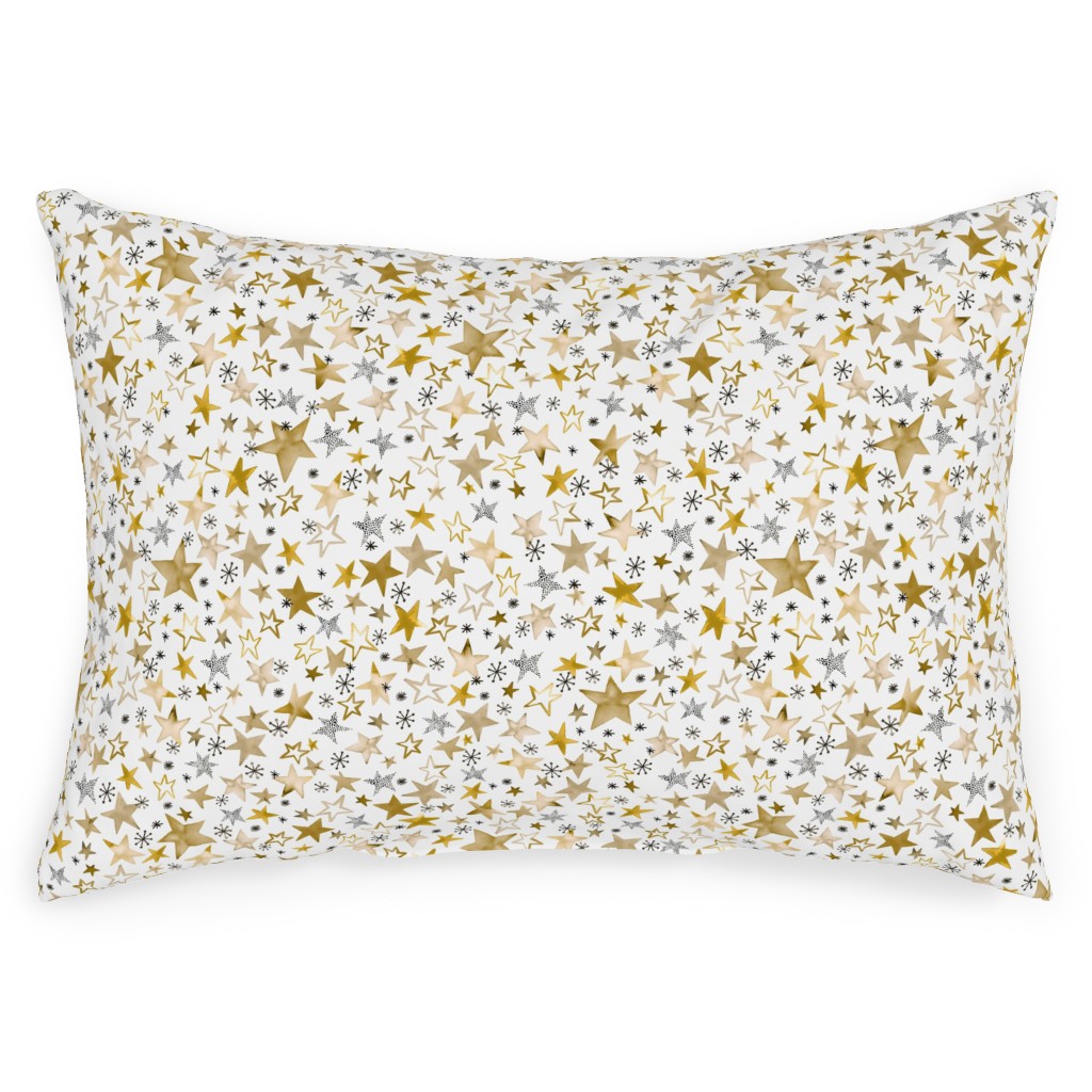 Winter Stars Christmas - Gold Outdoor Pillow, 14x20, Double Sided, Yellow