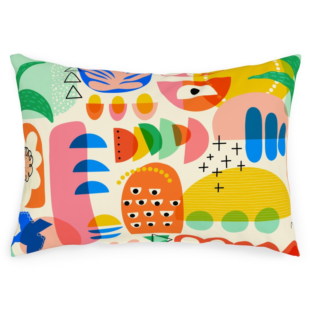 Abstract Shapes Collage - Multi Outdoor Pillow, 14x20, Double Sided, Multicolor