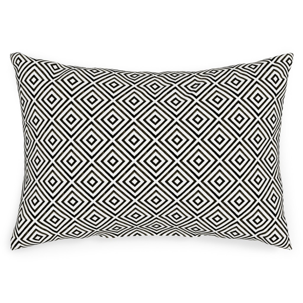 Diamond Pattern - Black and White Outdoor Pillow, 14x20, Double Sided, Black