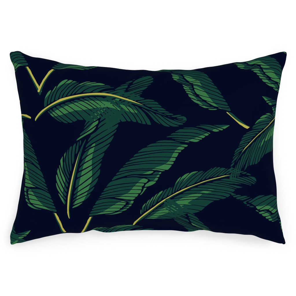 Moody Banana Leaves - Green Outdoor Pillow, 14x20, Double Sided, Green