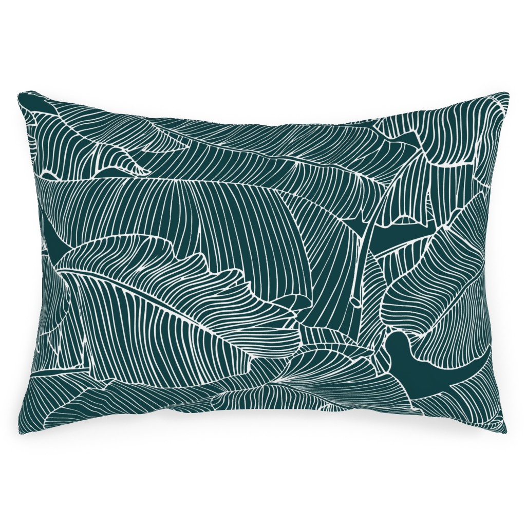 Banana Leaf - Teal Outdoor Pillow, 14x20, Double Sided, Green