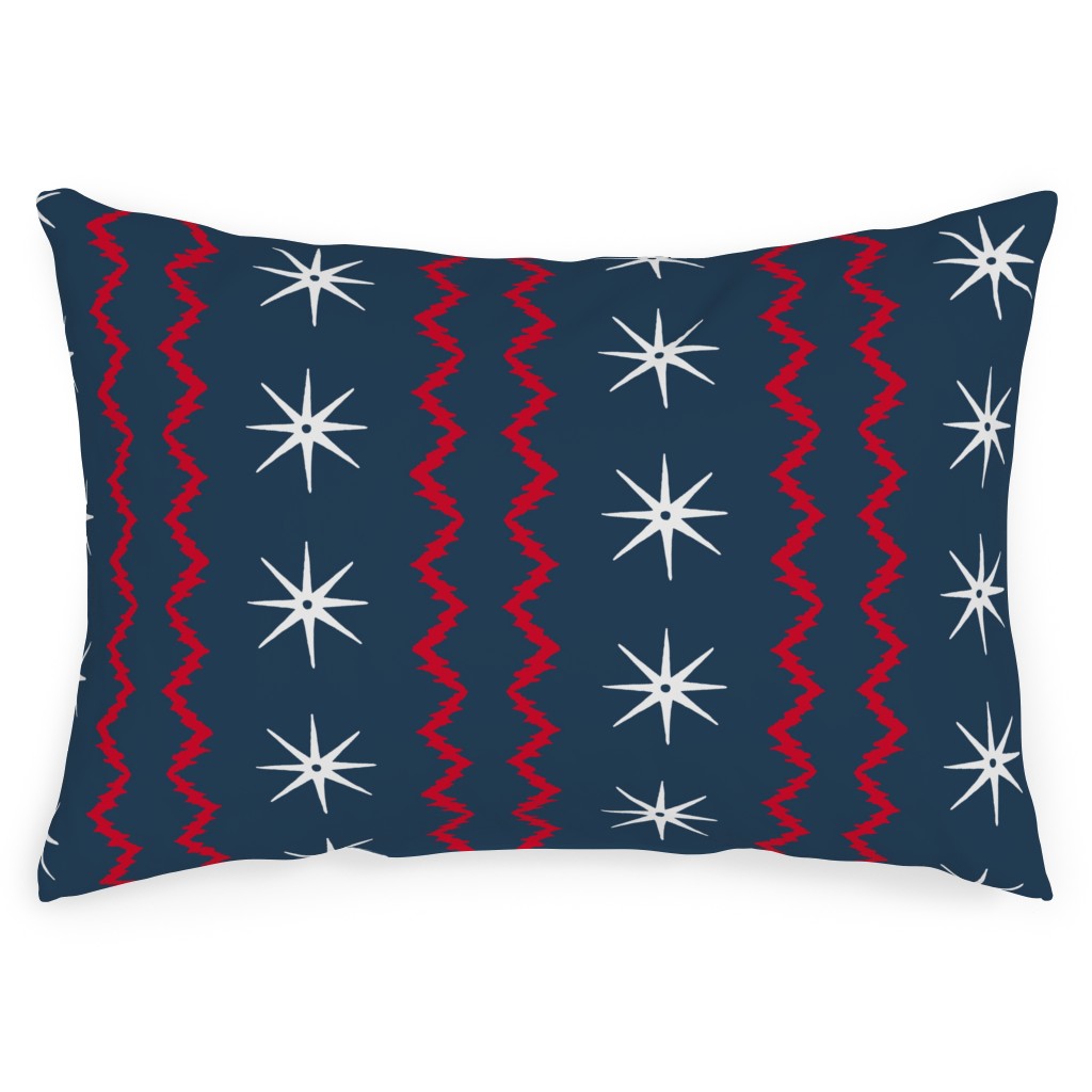 Stars and Stripes - Blue, Red and White Outdoor Pillow, 14x20, Double Sided, Blue