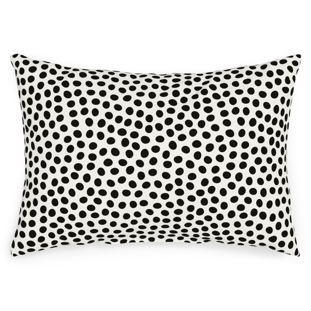 Dots - Black and White Outdoor Pillow, 14x20, Double Sided, White