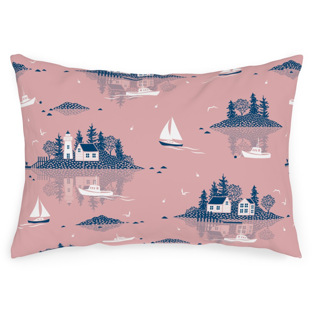Maine Islands - Pink Outdoor Pillow, 14x20, Double Sided, Pink