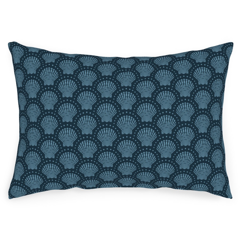 Pretty Scallop Shells - Navy Blue Outdoor Pillow, 14x20, Double Sided, Blue