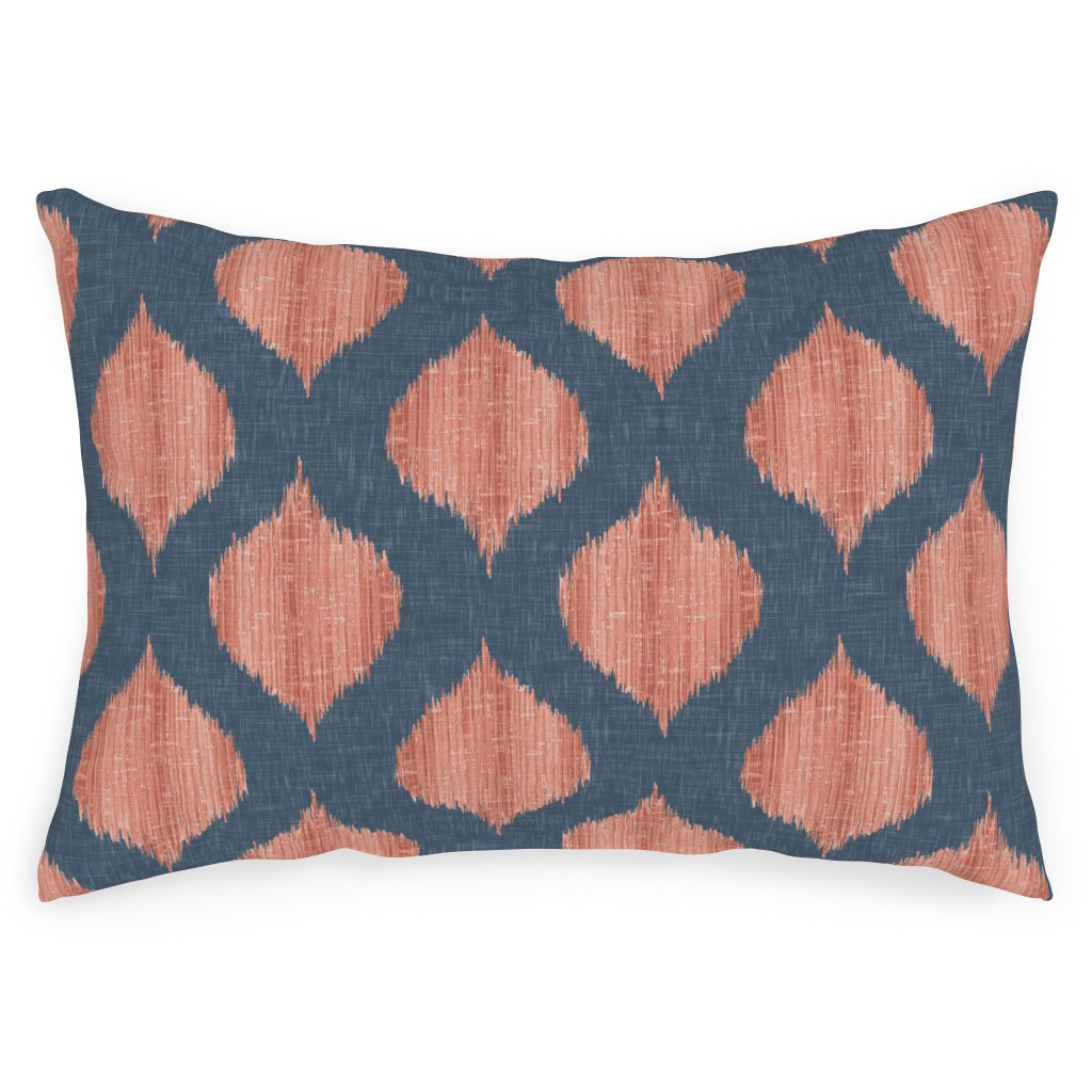 Lela Ikat - Navy and Coral Outdoor Pillow, 14x20, Double Sided, Blue